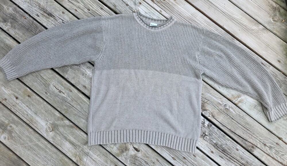 Columbia Men’s Size Medium Fisherman Sweater Tan Ribbed Knit 100% Cotton Y2K VTG